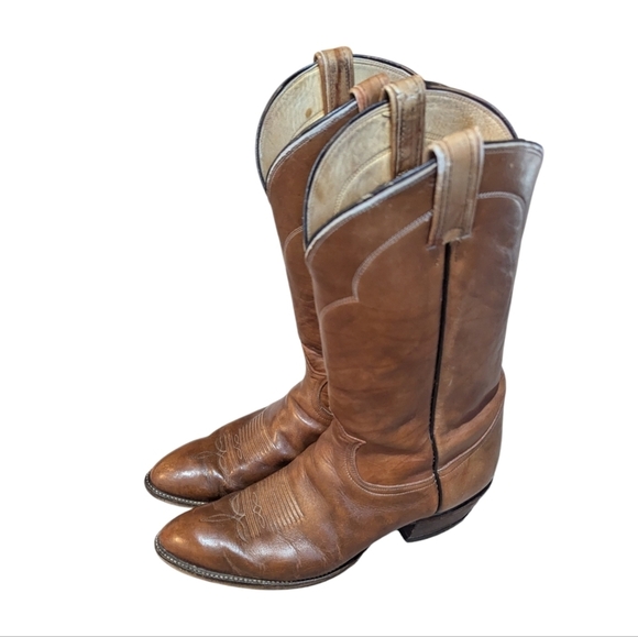 Vintage TONY LAMA 5084 Sz 11.5A Cognac Brown Leather Cowboy Western Boots